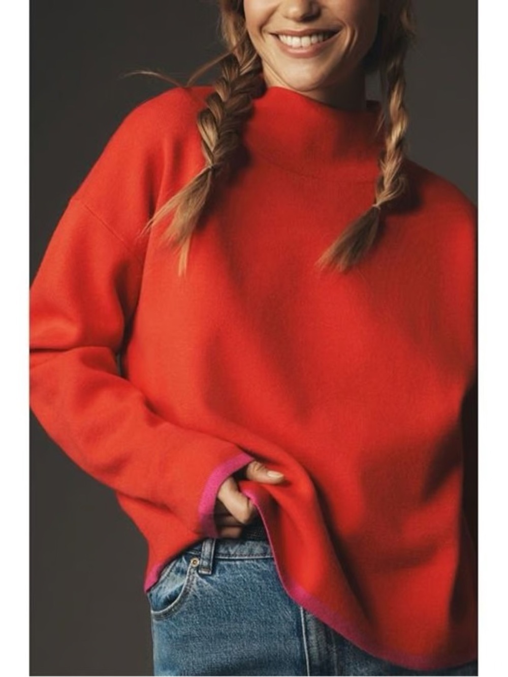Anthropologie Maeve Cary’s Mock Neck Sweater Purple Trim size S boho preppy 90s